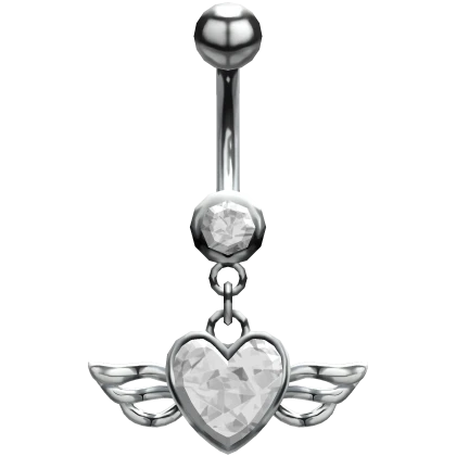 Silver Heart Diamonds Belly Piercing