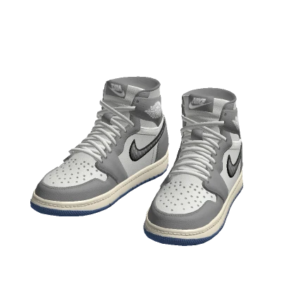 Grey and white Jordon 1 shoes