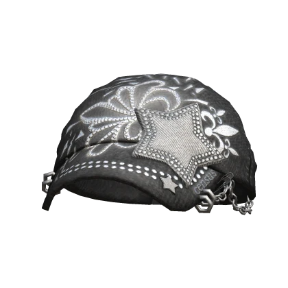 Thrifted Pierced Rhinestone Star Y2K Hat (Black)
