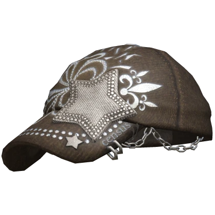Sideswept Thrifted Rhinestone Y2K Star Hat (Brown)