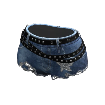 Y2K Ripped Denim Shorts Punk Goth Blue w/ Crosses