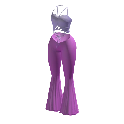 Purple Summer Straps Top & Flared Pants Outfit