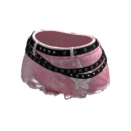 Y2K Ripped Denim Shorts Punk Goth Pink w/ Crosses