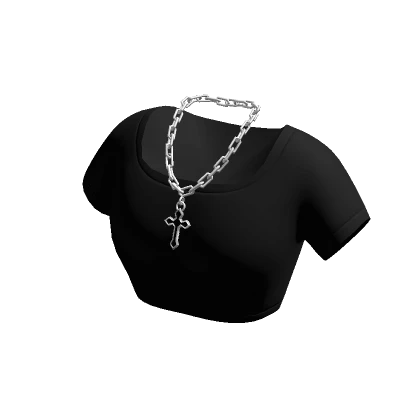 Black Crop Top w/ Silver Cross Necklace