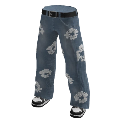 Y2K Light Blue Flower Jeans