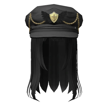 Black Long Hair with Y2k Grunge Hat