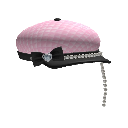 ♡Cute Pink Leather Beret with Bow and Pearls♡