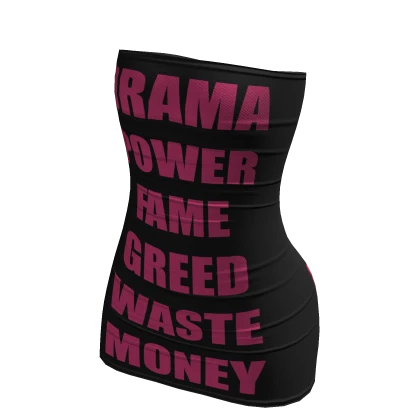 Y2K Money Greed Fame Tube Dress | Black Pink