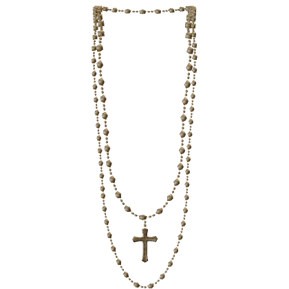 Gold Pearl Rope Necklace w/ Cross