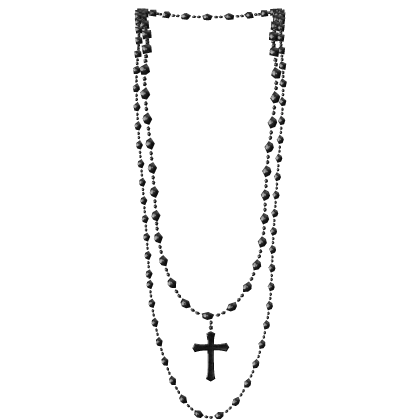 Black Pearl Rope Necklace w/ Cross