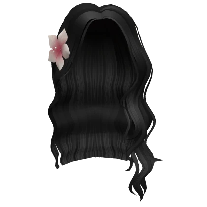 Black Beachy Waves With Flower Clip