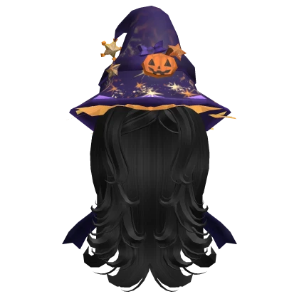 black halloween hair with witch hat