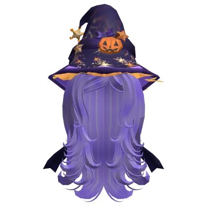purple halloween hair with witch hat