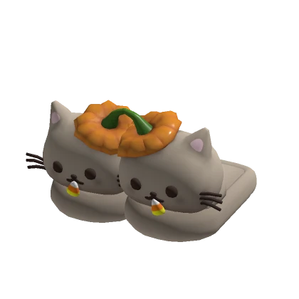 ♡ grey round halloween pumpkin kitty slippers