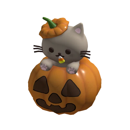 ♡ grey round halloween pumpkin kitty (holdable)