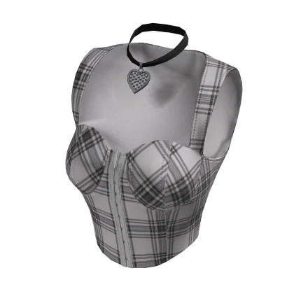 White Trendy plaid school girl corset top necklace