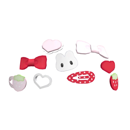 ୨୧: kawaii strawberry decora hair clips in red