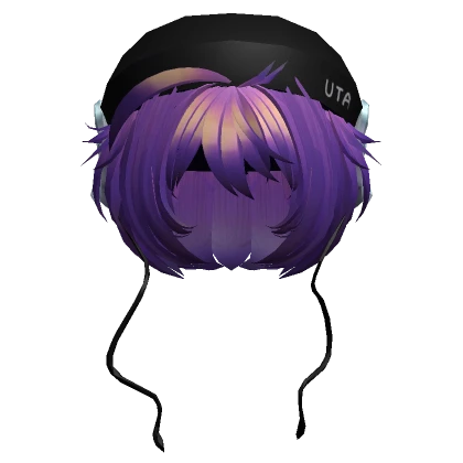 Messy Purple Bob Hair w Hat & Headphones 