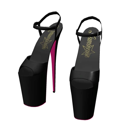 Y2K Extreme Platform Strap Heels | Black & Pink