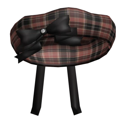 Plaid Beret w/ Black Ribbons