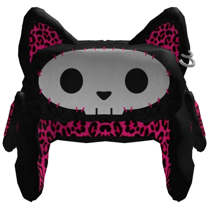 Skull Cat Pink Cheetah Ushanka with Piercings