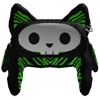 Skull Cat Green Zebra Ushanka with Piercings