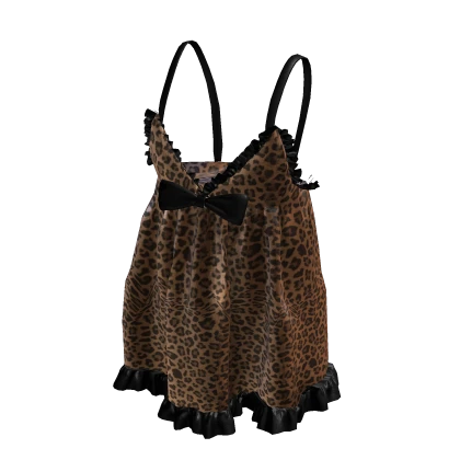 Y2K Hime Gyaru Black Lace Leopard Dress