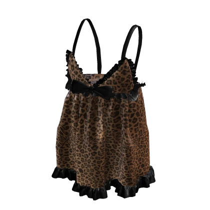 Y2K Hime Gyaru Black Lace Leopard Dress V2