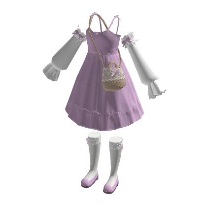 🍀Lace Dress & Ruffle Cuffs Outfit (Lavender)