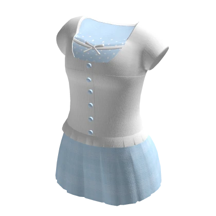 🍀Milkmaid Top w Mini Skirt (Blue/White)