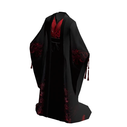 Black Goth Kimono With Red Motif