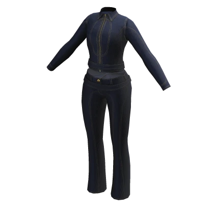 2000's Supermodel Dark Blue Denim Outfit Set