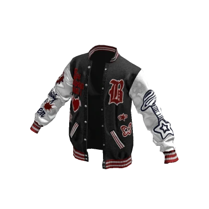 Black Trendy School Varsity Jacket with Patches