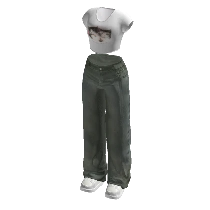 🍀Y2K Baggy & Crop Top Outfit (White)