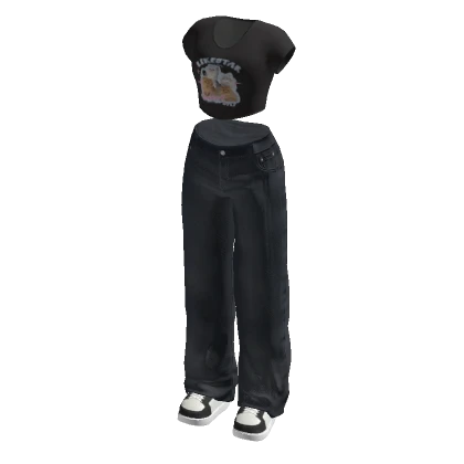 🍀Y2K Baggy & Crop Top Outfit (Black)