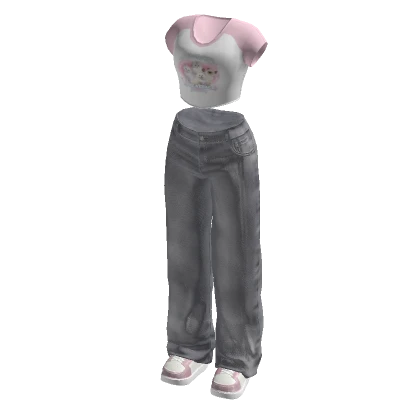 🍀Y2K Baggy & Crop Top Outfit (Pink)