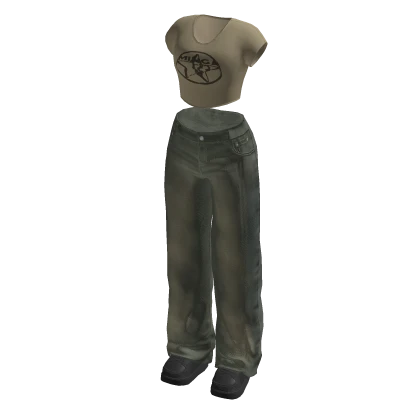 🍀Y2K Baggy & Crop Top Outfit (Brown)