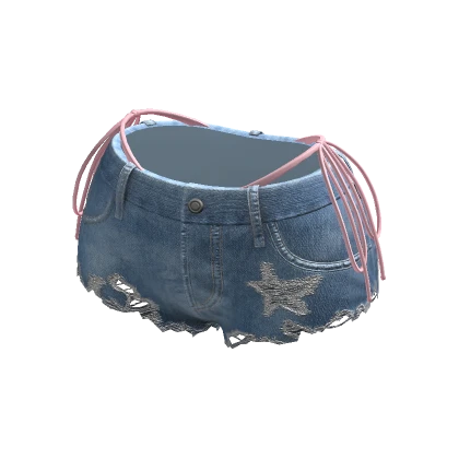 Y2K Ripped Light Denim Shorts w/ Pink Bikini