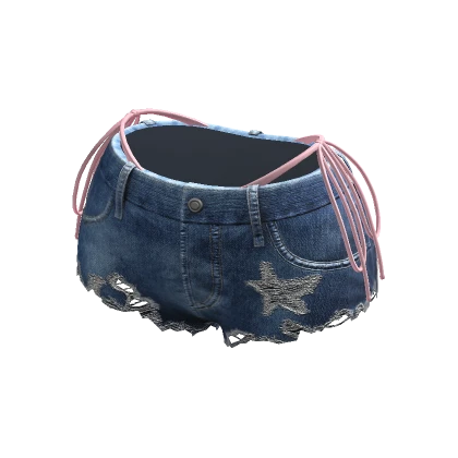 Y2K Ripped Denim Shorts w/ Pink Bikini