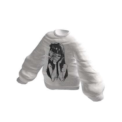 Oversized Knitted Anime Print Sweater | White✔️