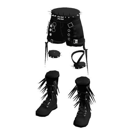 Black Goth Studded Shorts with Boots