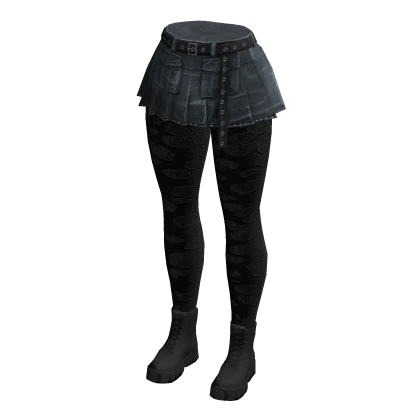 Emo Punk Skirt w Ripped Leggings Blue