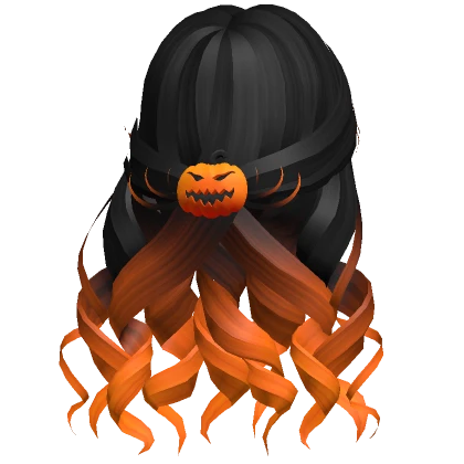 Halloween Black & Orange Curly Hair w/ Pumpkin