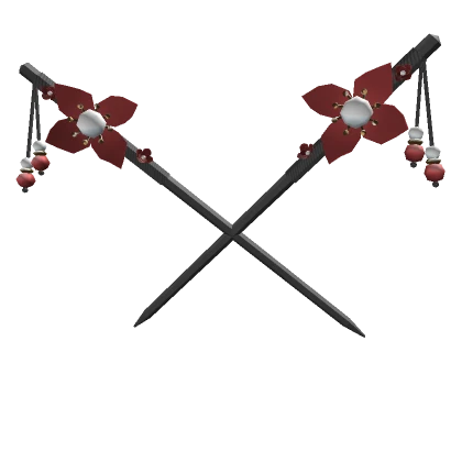 Floral Chopsticks W Beads [Red & Black]