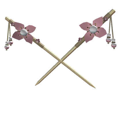 Floral Chopsticks W Beads [Pink & Natural Wood]