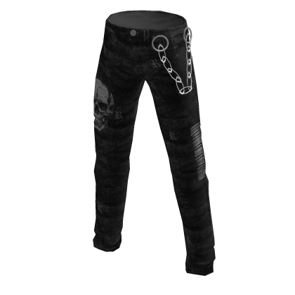 ⭐ Black Skull Chained Pants Jeans grunge emo