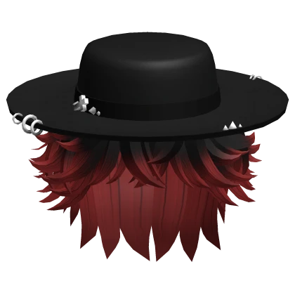 Red Ombre Mesy Hair w/ Wide Brim Hat