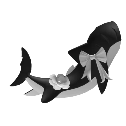 Cute Kawaii Black & White Shark Tail w Bow & Rose