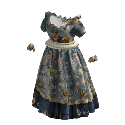 Blue Floral Cottagecore Mini Babydoll Dress