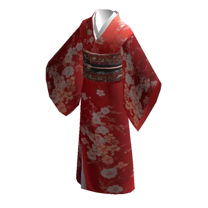 Bright Red Kimono With Cherry Blossoms